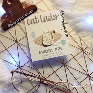 🧧SALE 3/$15 Cat Lady Enamel Pin White by Hennelpaperco